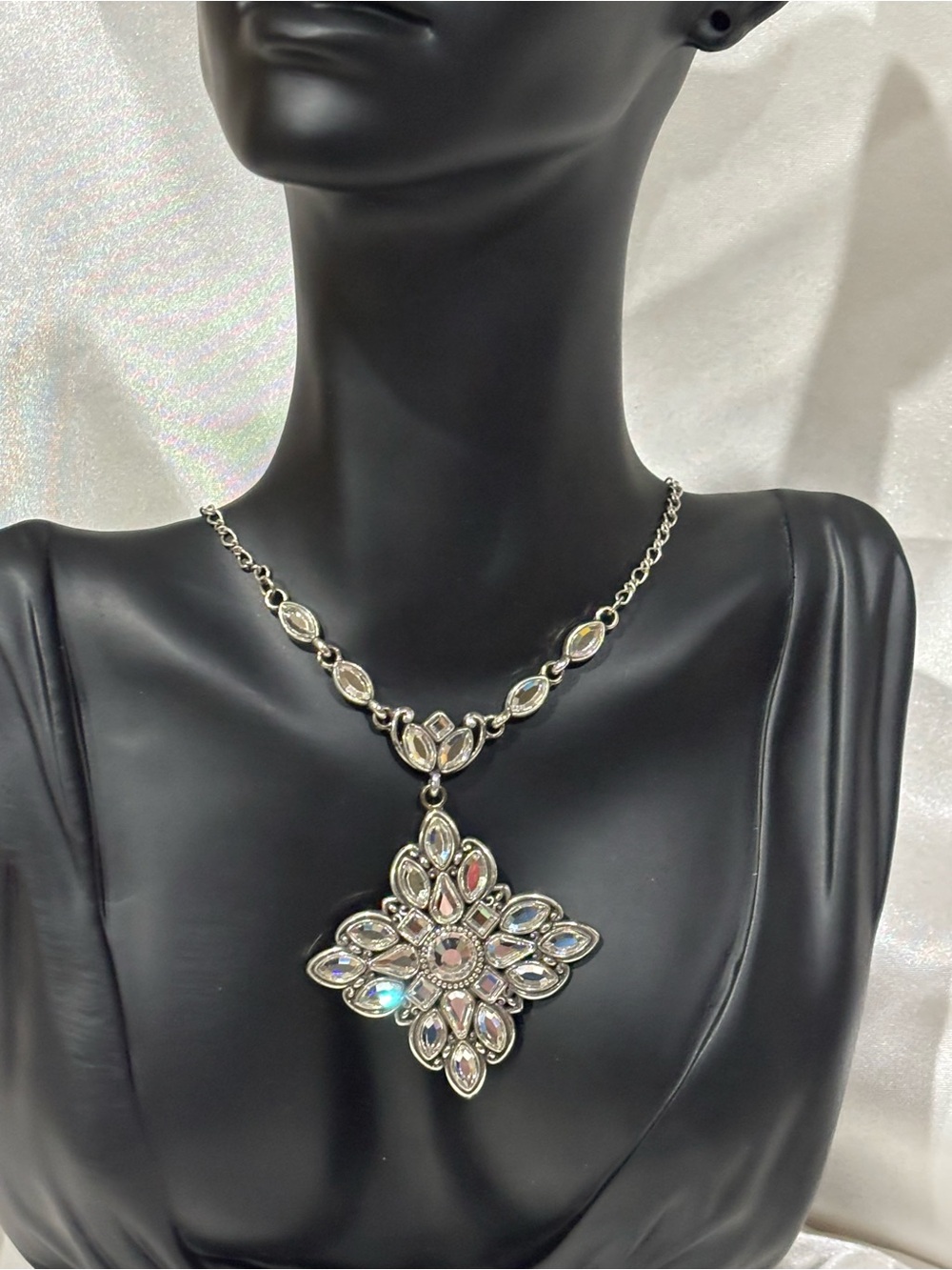Brighton Iridescent Crystal Starburst Pendant Necklace - Silver